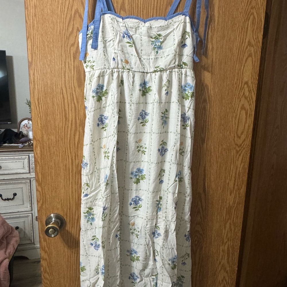 Blu Pepper White Sundress with Blue Floral Print